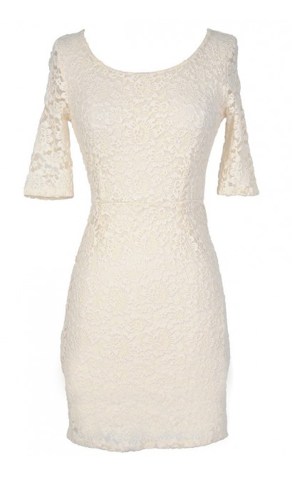 Elegant Fitted Floral Lace Dress in Ivory